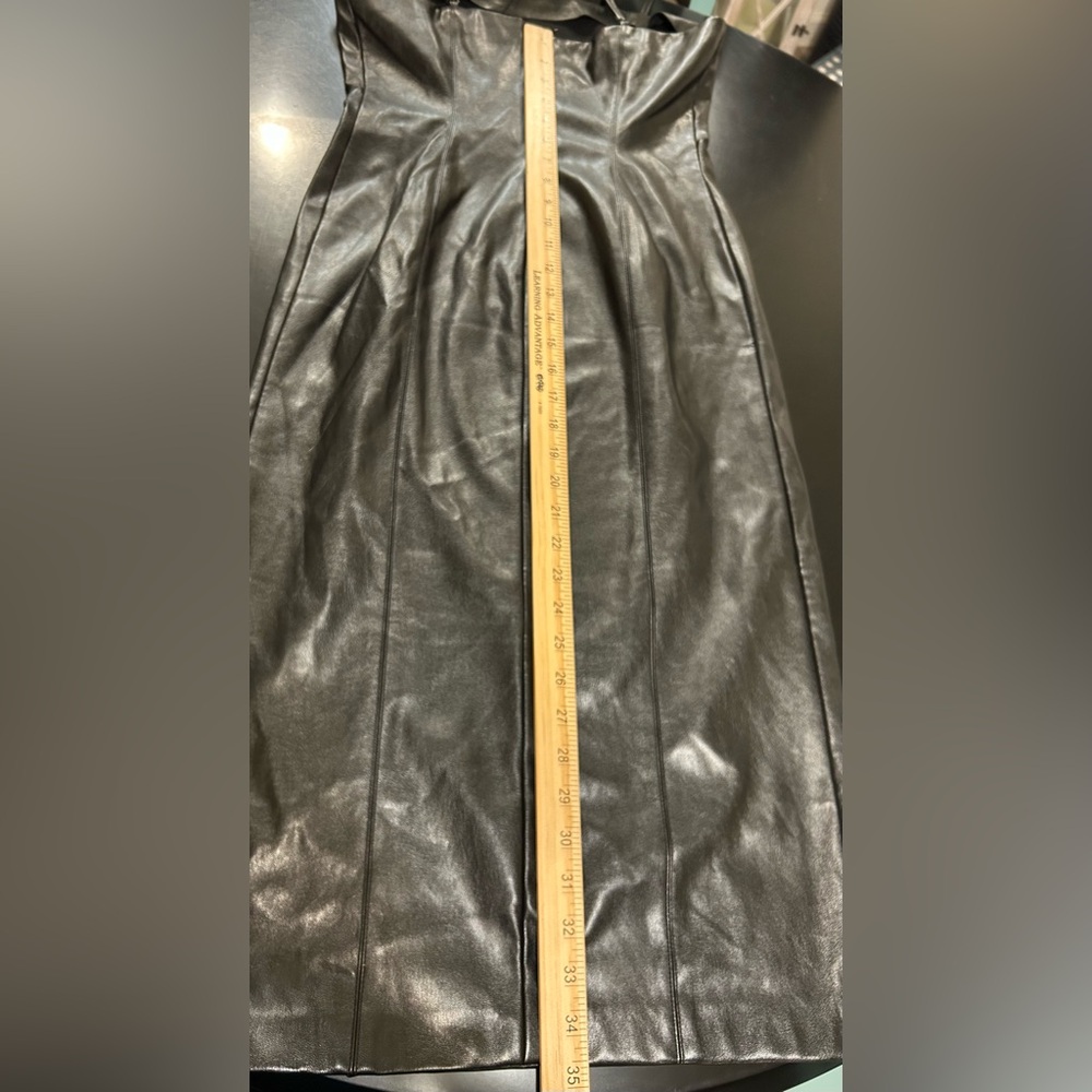 NEW Steve Madden Black Metallic Vegan Leather Bodycon Midi Dress Medium - Picture 2 of 9